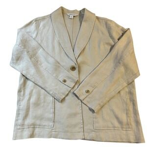 Coldwater Creek Womens Linen Blend Button Down Blazer Jacket Neutral Size PXL